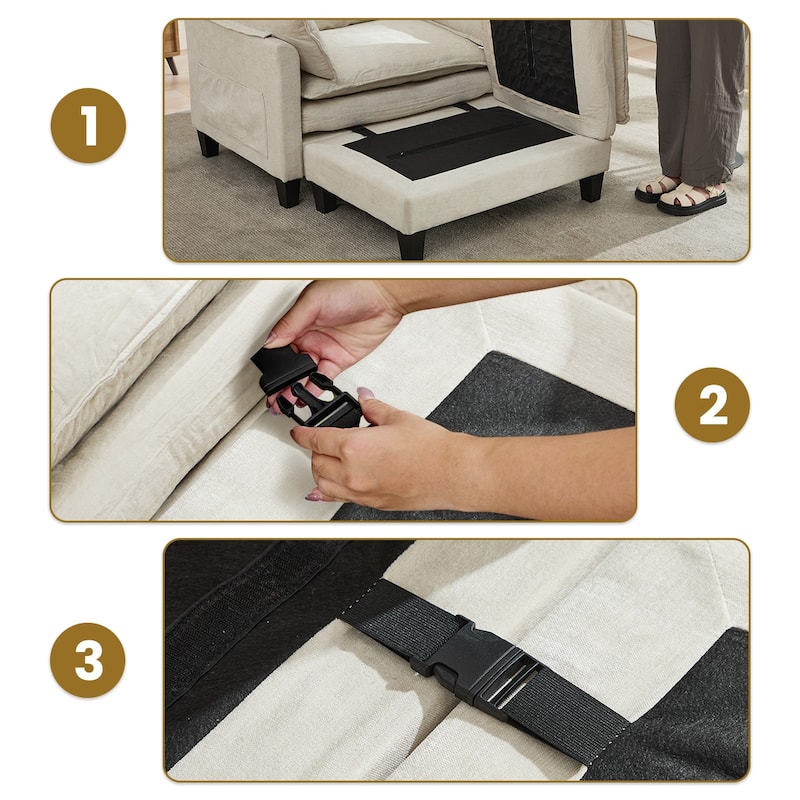 Accent Chair Side Chair Reception Chair with Removable Ottoman, Beige Upholstered Chair Reading Chair