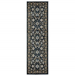 2' X 8' Navy Caramel And Ivory Oriental Power Loom Stain Resistant ...