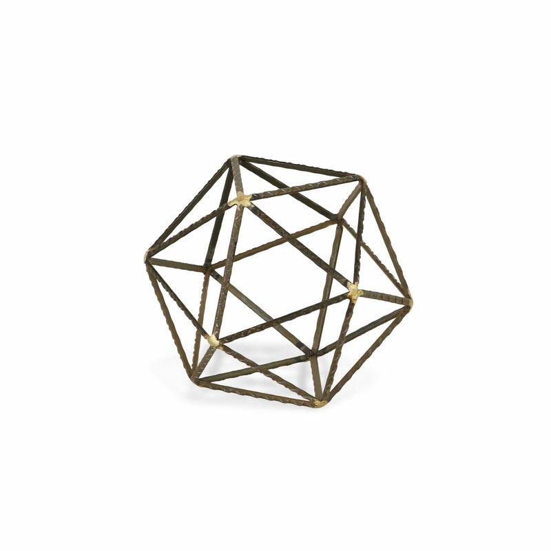 HomeRoots 8" Brown and Gold Metal Hand Painted Geometric Orb Tabletop Sculpture - 8' X '8' X '8
