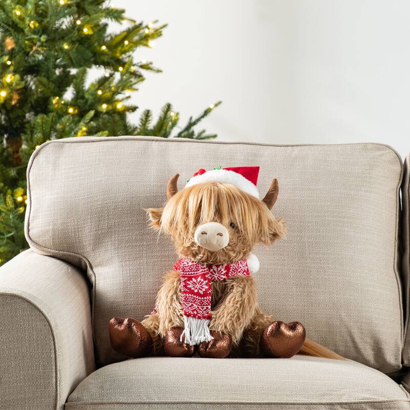 Glitzhome Fabric Christmas Yeti Snowman Highland Cow Shelf Sitters or Standing Figurines Decor