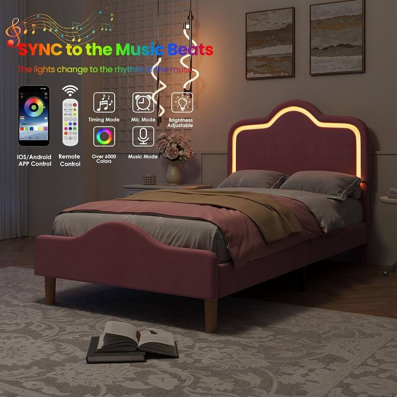 Bed Frame, Adjustable LED Headboard and Footboard