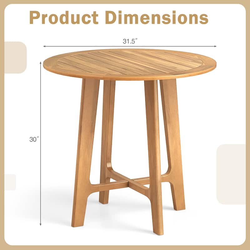 Gymax 31.5'' Patio Dining Table Round Teak Wood Dining Table w/
