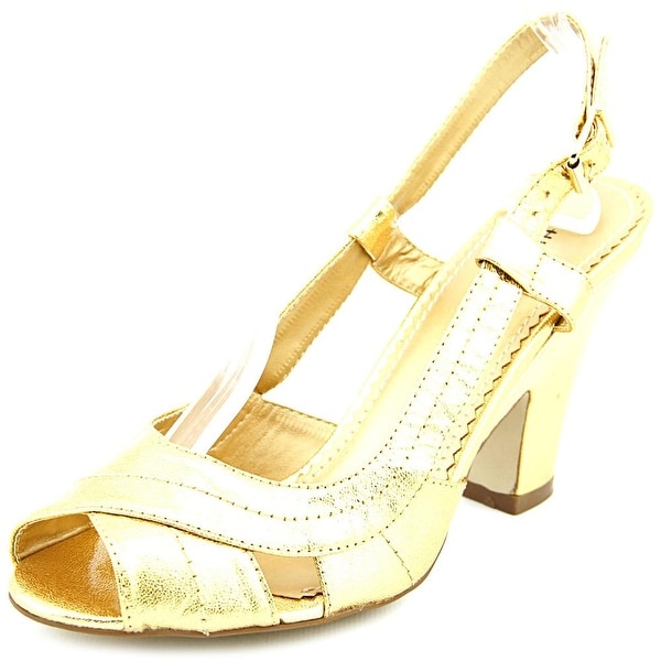 Chinese Laundry PACE Women Peep-Toe Leather Gold Slingback Heel