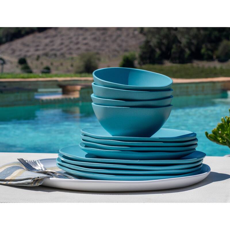 Abode Homewares Organic Coupe Wheat PP Dinnerware Set - Blue - 12-Piece