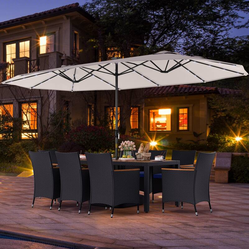 Gymax 11 PCS Patio Dining Set w/ 15ft Double-Sided Patio Umbrella