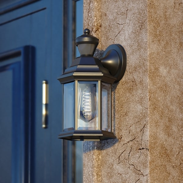 slide 2 of 14, Auburn Aluminum 6.25-in. W 1 Light Motion Sensor Dusk to Dawn Outdoor Wall Lantern Clear Glass 6.25-in W x 12-in H x 6.5-in D - Textured Black