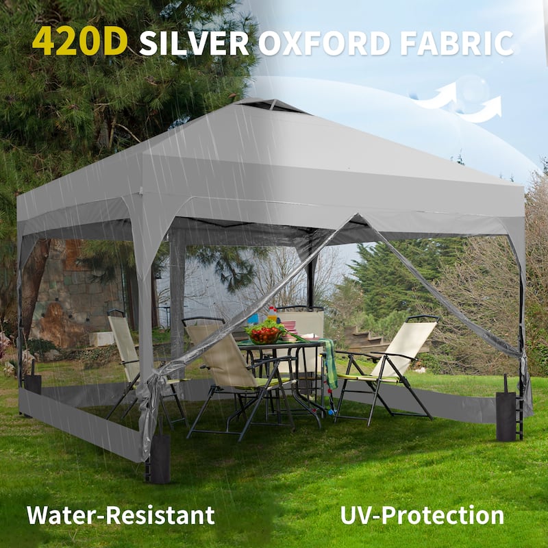 Ainfox 12x12FT Pop Up Canopy Tent with One Push Setup, Gazebo with 4 PVC Transparent Sidewalls