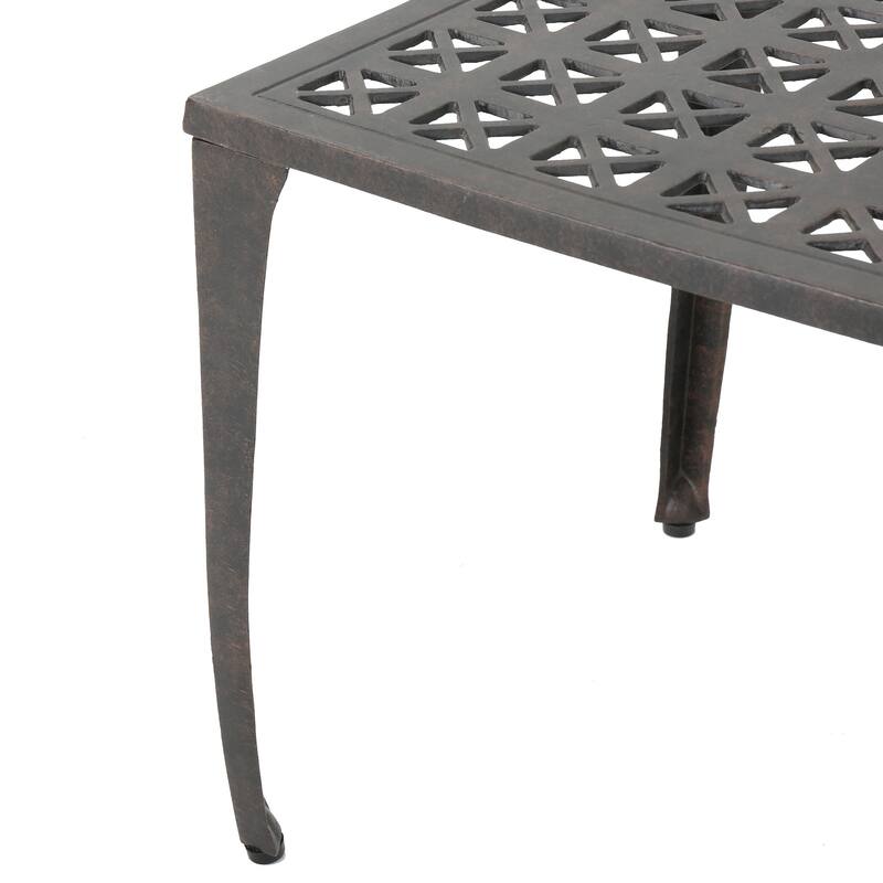 Roomfitters Outdoor 19" Cast Aluminum Side Table with Lattice Design, Patio Accent Table, Bronze