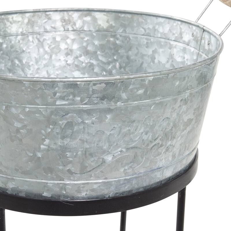 Gray Metal 6 Bottle Ice Bucket with Lower Shelf - 19 x 19 x 34Round