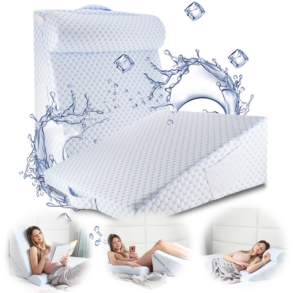 Nestl Cooling Bed Wedge Pillow with Bolster Pillow 25 x 25 x 10 8 in 1 Triangle Pillow Wedge for Sleeping Acid Reflux
