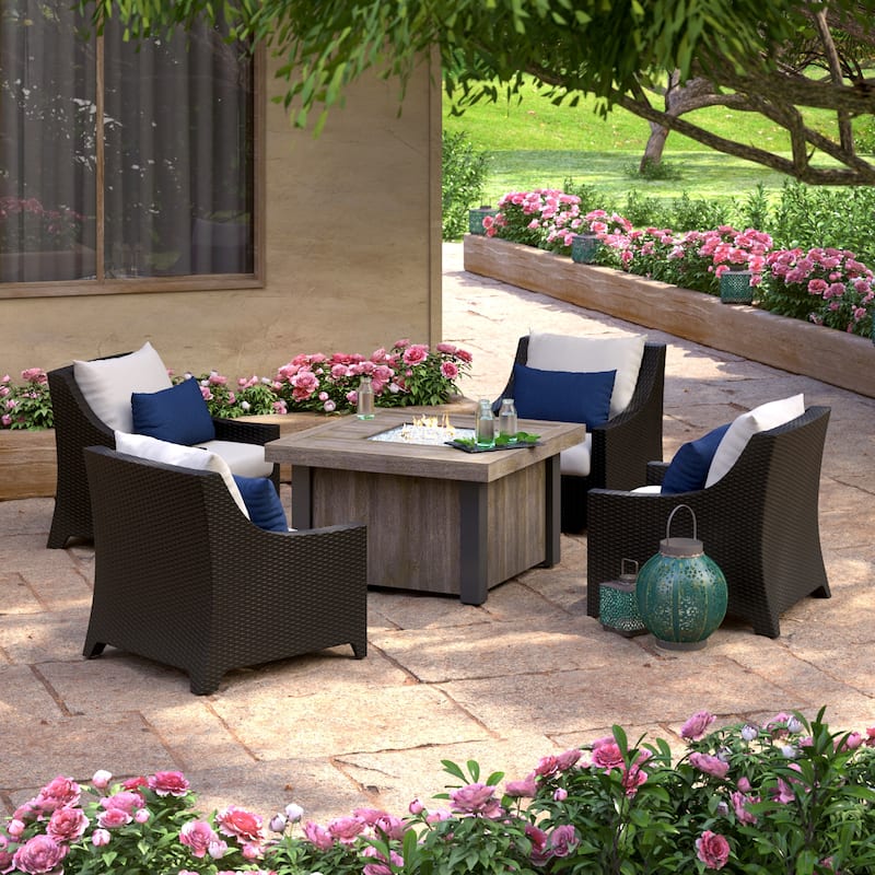 Deco 5 Piece Sunbrella Outdoor Patio Fire Chat Set