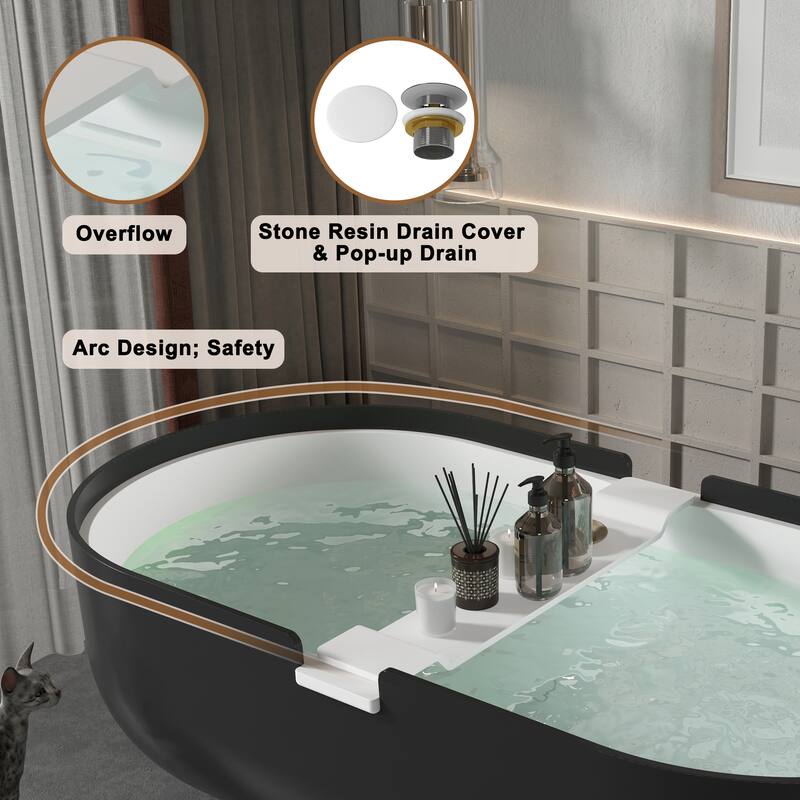 CASAINC Resin Stone Solid Surface Soaking Stand Alone Bathtub Freestanding Bathtub in Matte White
