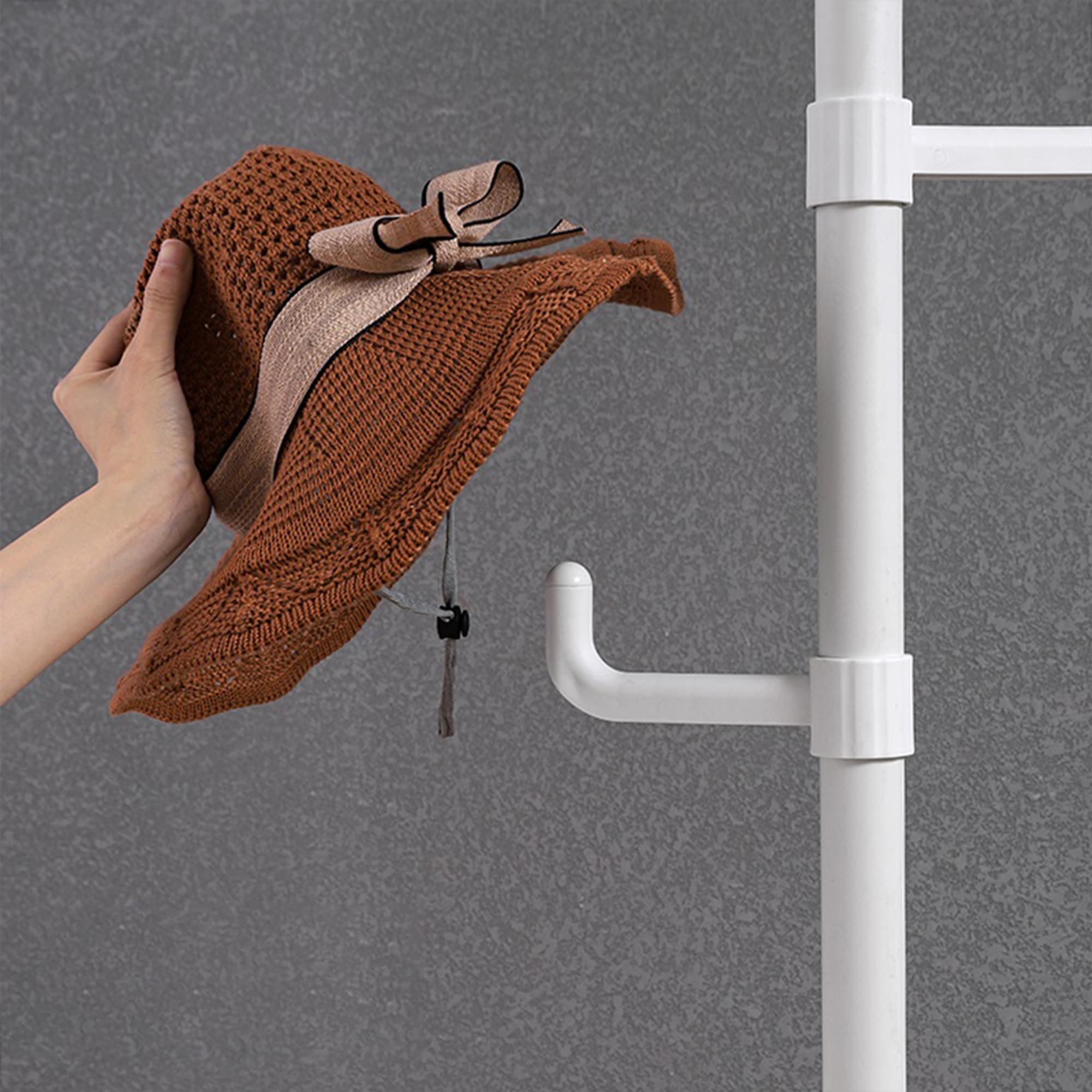 Adjustable Laundry Pole Clothes Drying Rack Coat Hanger DIY Floor to Ceiling Tension Rod Storage Organizer White