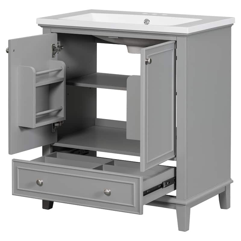 Bathroom Vanity with Sink, Bathroom Vanities with Doors and Drawer, Bathroom Storage Cabinet with Adjustable Shelf