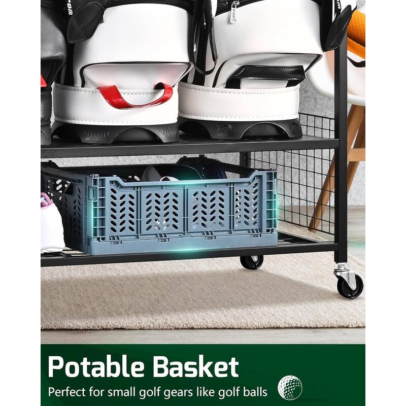 4 Golf Bag Storage Rack Rolling Garage Stand for Clubs and Accessories