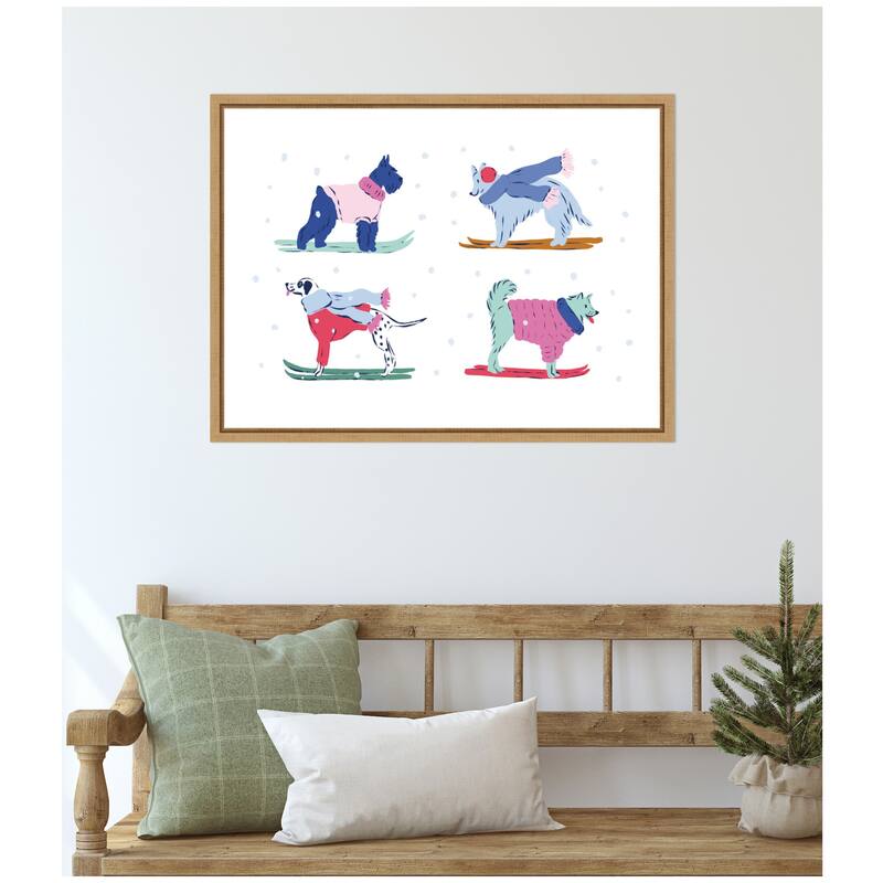 Kate and Laurel Sylvie Framed Canvas Ski Dogs 2 by Krissy Mast