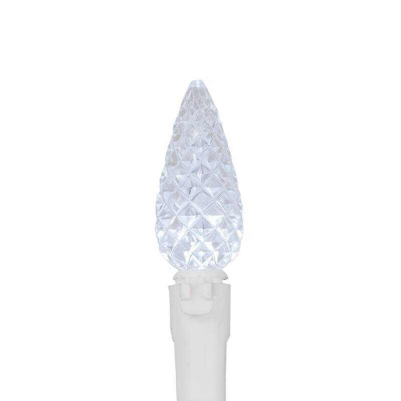 70-Count Pure White LED Faceted C6 Christmas Lights, 23 ft White Wire