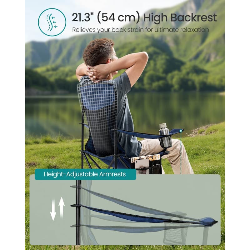 Set of 2 Foldable Camping Chairs with Mesh Back and Cup Holder Include Carry Bag for Outdoor Use - 20.3"D x 34"W x 38.2"H