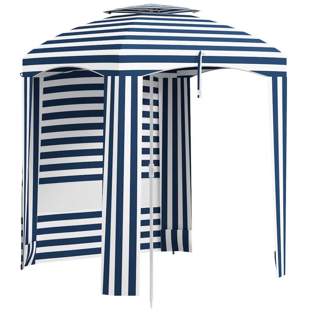 Portable Beach Cabana Umbrella with Double-Top, Walls, Vents, Sandbags, and Carry Bag