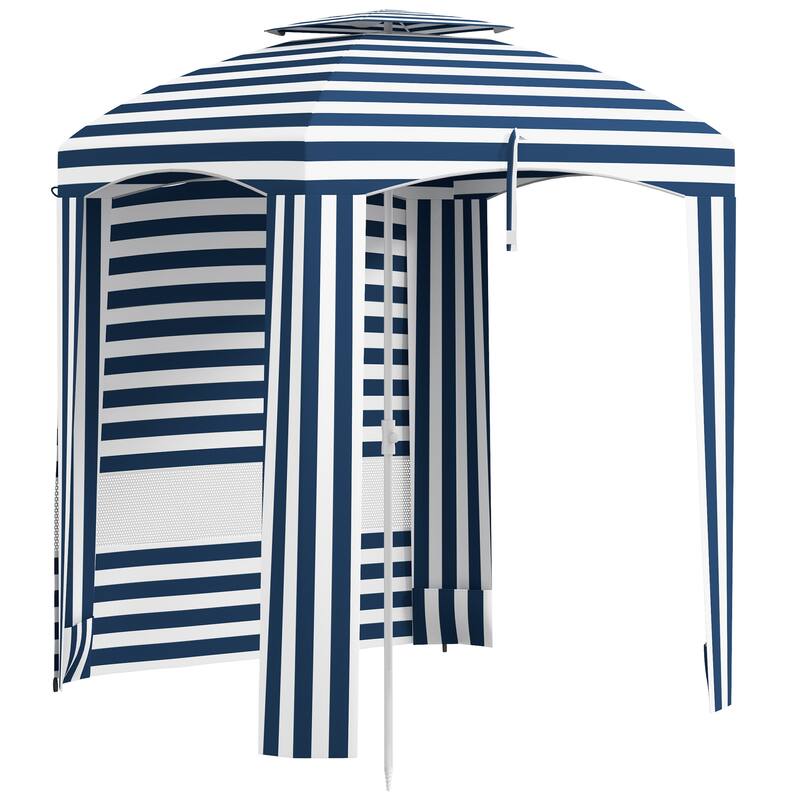 Portable Beach Cabana Umbrella with Double-Top, Walls, Vents, Sandbags, and Carry Bag - White