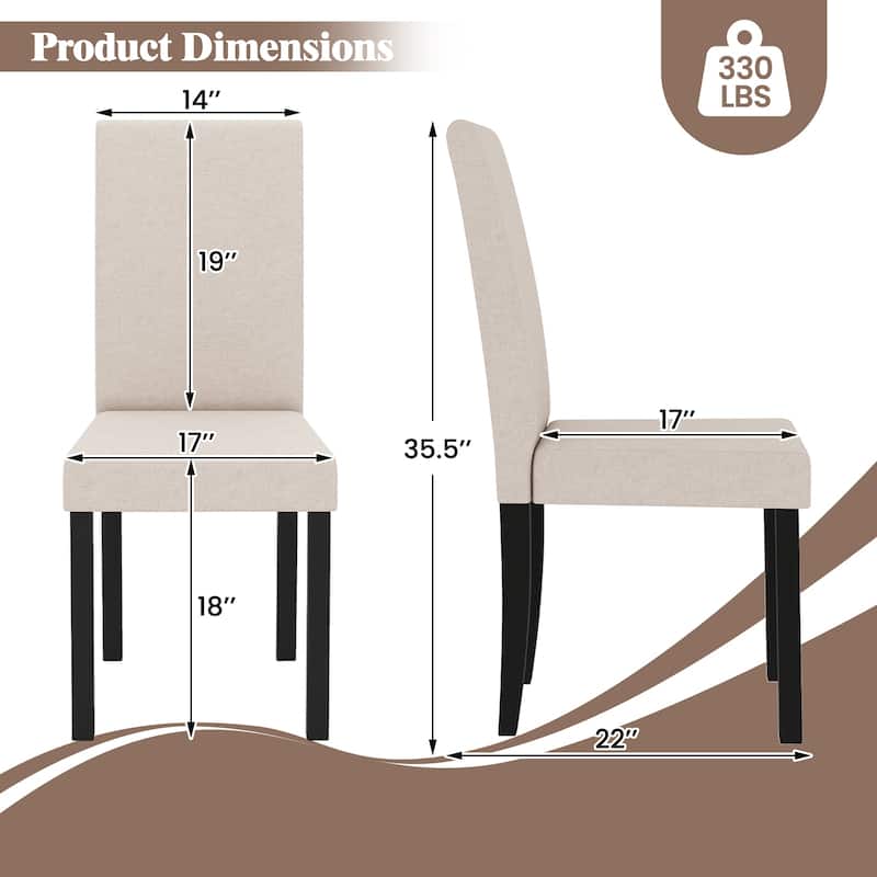 Gymax Dining Chair Set of 4 Fabric Upholstered Rubber Wood Legs Side
