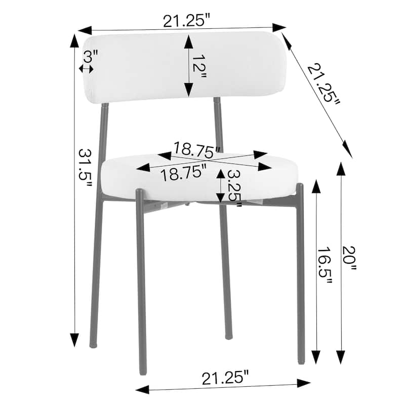 Set of 2 Avrom White Boucle Dining Chair with Black Metal Legs