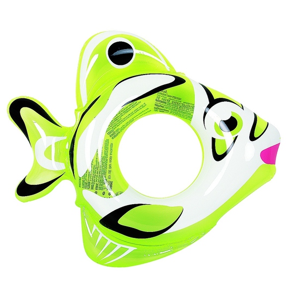 34 Green and White Inflatable Fish Childrens Swimming Pool Swim Ring