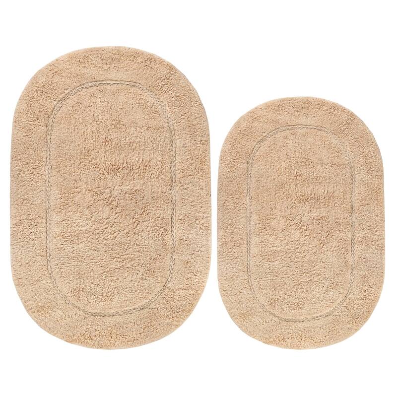 Superior Cotton Non-slip Oval Bath Rug - (Set of 2)