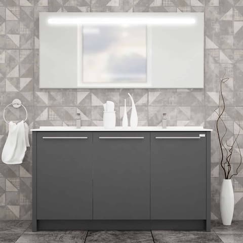 Benna 63 inch Glossy Grey Double Sink Freestanding Bathroom Vanity Set