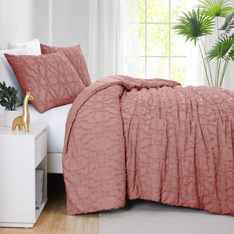Stella Clipped Jacquard Comforter Set - Rose - Twin - Twin XL