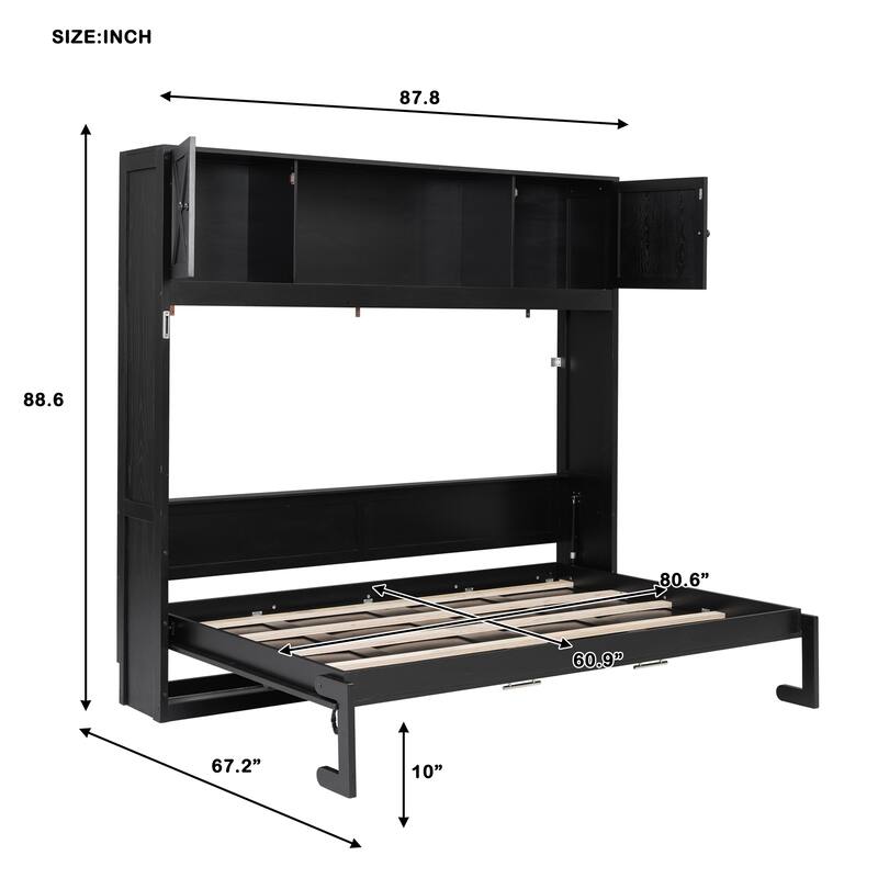 Roomfitters Full/Queen Size Murphy Bed with Storage Cabinets, Shelves and Rustic X-Shape Design