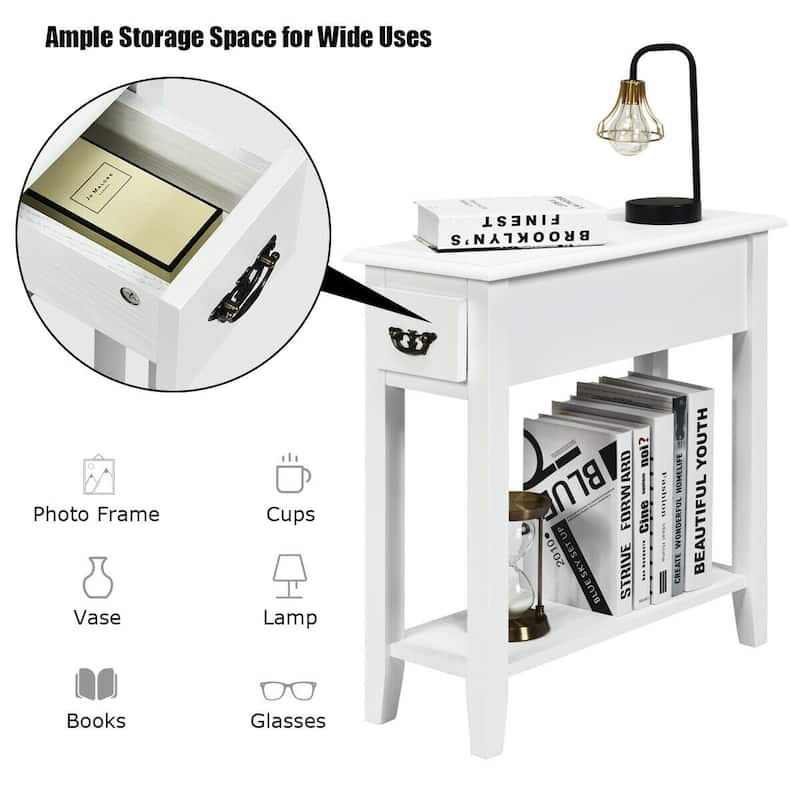 Space-Saving 2 Tier End Table with Drawer and Shelf for Living Room