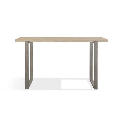 Oxy 54 Inch Console Side Table, Stone Surface, Metal Sled Base, Bronze