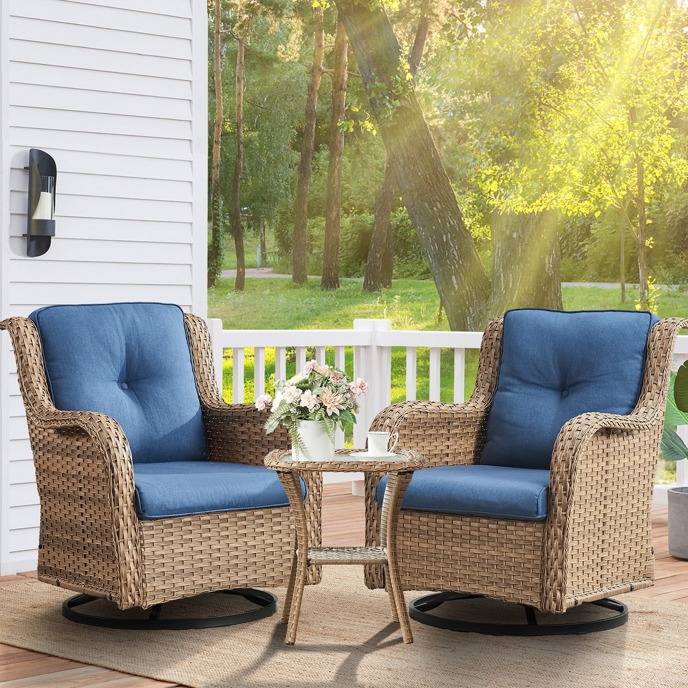 Pocassy 3-Piece Outdoor Swivel Bistro Set, Wicker Rocking Chairs