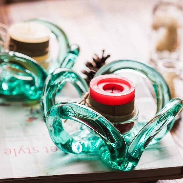 RusticReach Candle Holder Hand Blown Glass Qingtan Flower