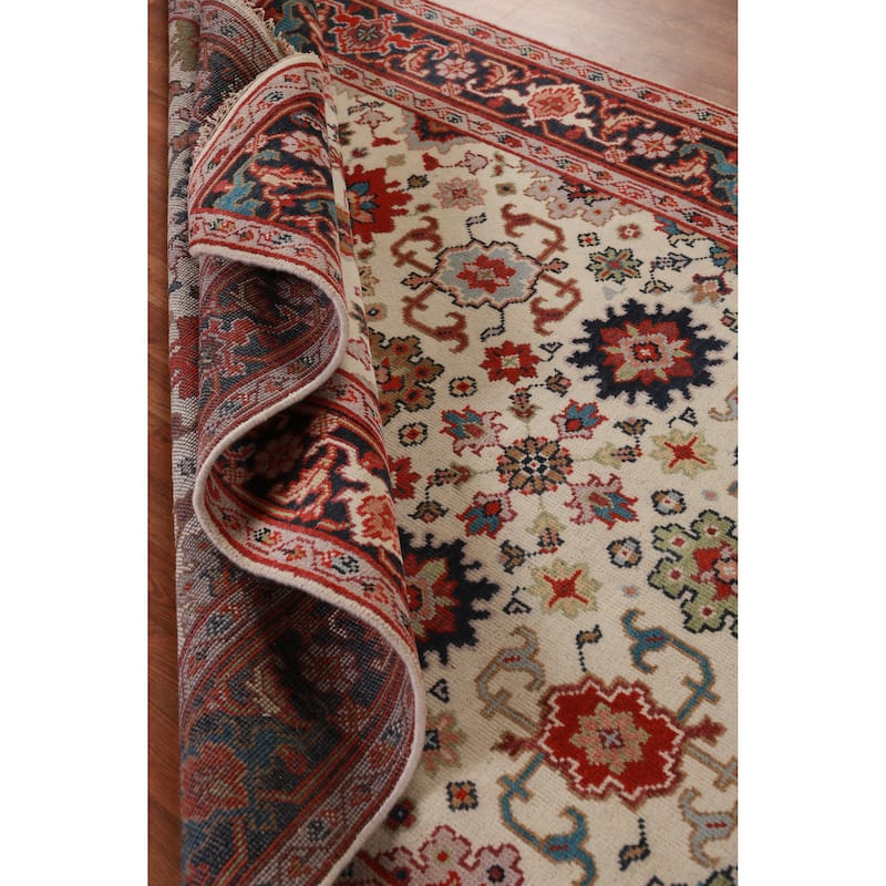 Hand Knotted Oriental 100% Wool Carpet Transitional Geometric Beige & Ivories Oushak Area Rug - 9' 1'' X 5' 11''