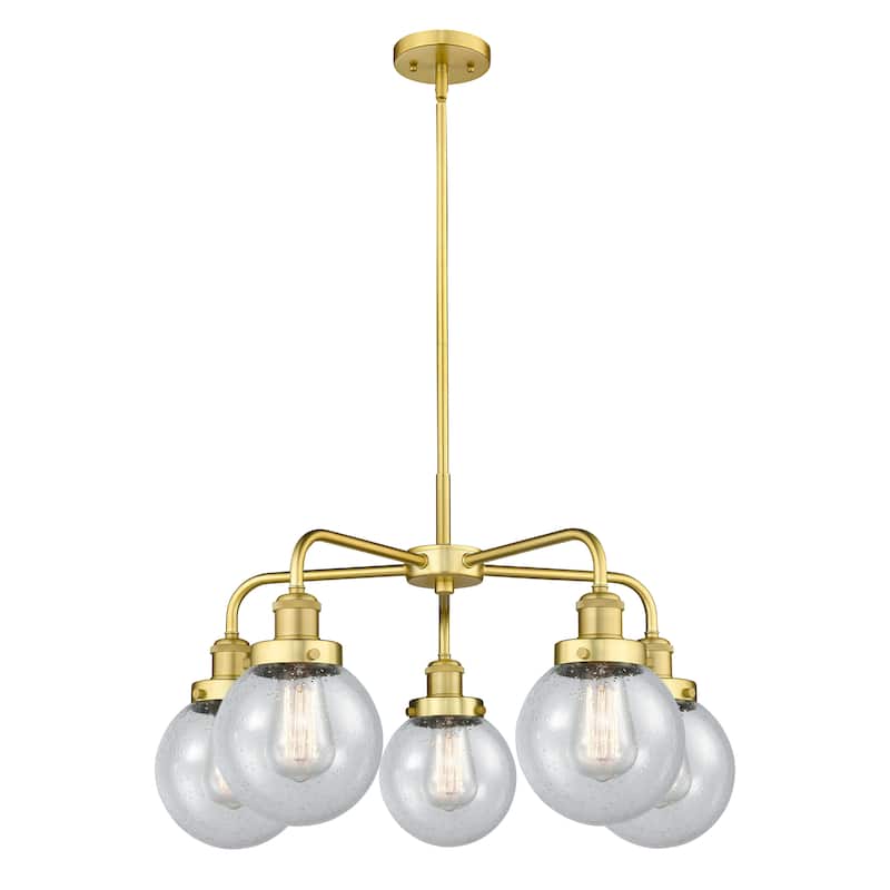 Innovations Lighting Beacon - 5 Light 24" Stem Hung Chandelier - Satin Gold/Seedy