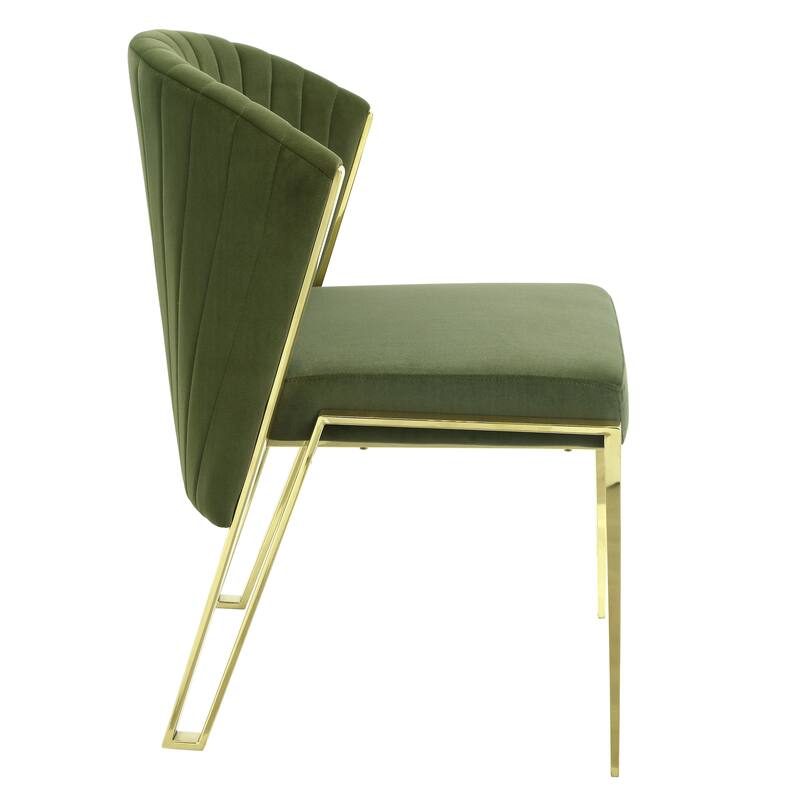 HomeRoots Set of Two Green and Gold Upholstered Velvet And Steel Wing Back Dining Side Chairs