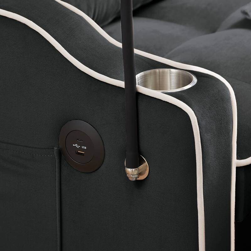 Versatile foldable Velvet sofa bed with Adjustable Back USB Port Phone Stand
