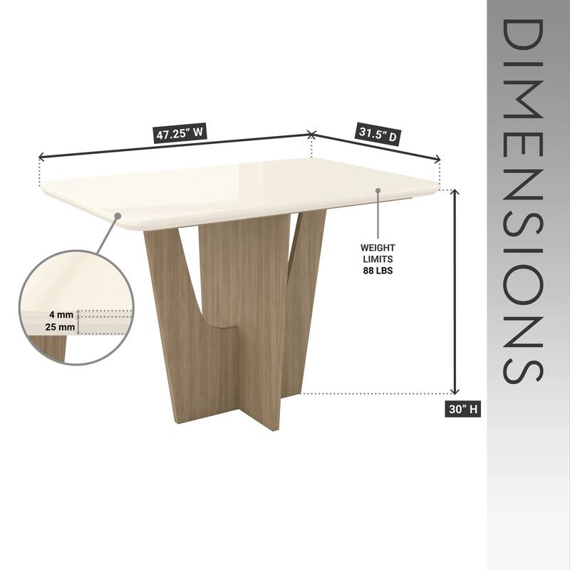 Compact 4 Seater Italian Dining Table With Painted Glass Top And Wooden Base - Oak