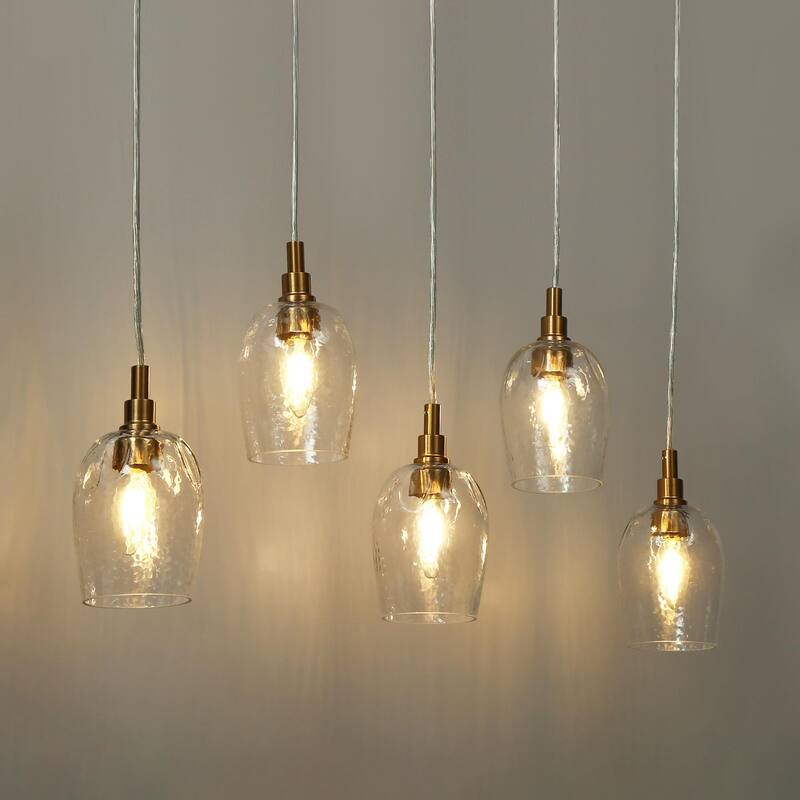 Denan Modern Contemporary Transitional 5 Lights Gold Cluster Linear Chandelier Island Pendant Lights Bar for Dining Room