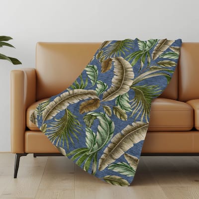 Premium Machine Washable ASB196 Palm Leave Sherpa Throw Blanket