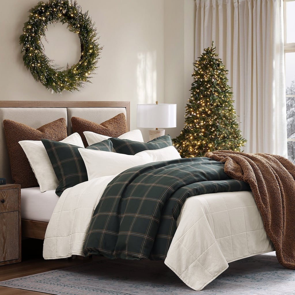 HiEnd Accents Windowpane Plaid Modern Rustic Bedding 3 Piece Comforter Set