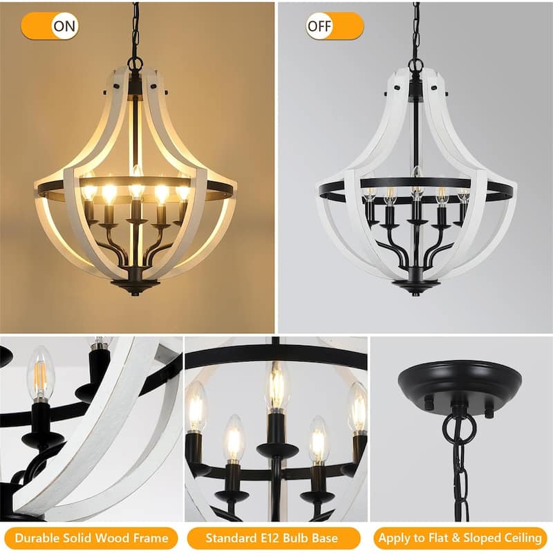 5-Light White Wood Chandeliers
