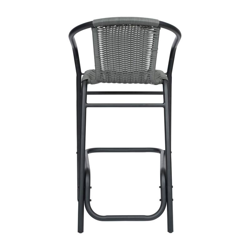 Commercial Indoor-Outdoor Rattan Restaurant Barstool with Aluminum Frame-Set of 4