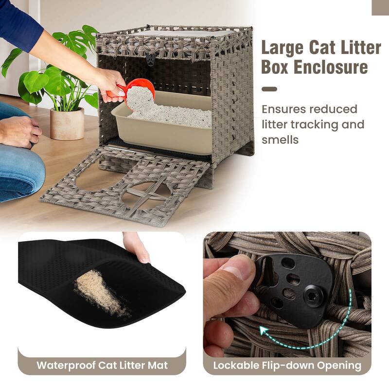 Costway Foldable 2-tier Rattan Cat Litter Box Enclosure with Litter - See Details
