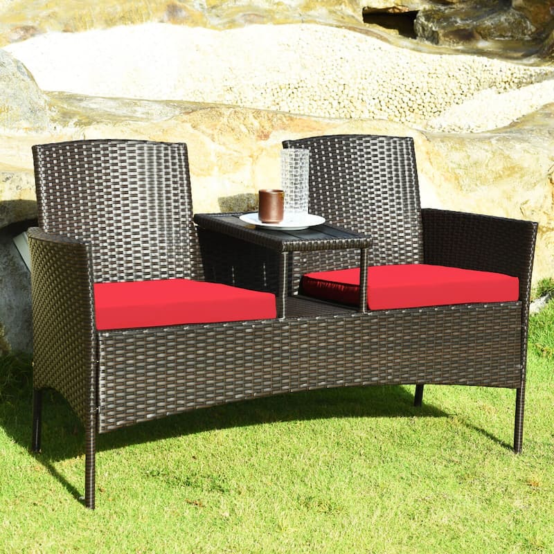 Costway Patio Rattan Conversation Set Seat Sofa Cushioned Loveseat - See Details