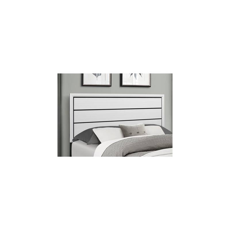 King Size Bed White Veneer Platform Bed with Black Hardware, 4 Slats, Modern Bedroom Furniture