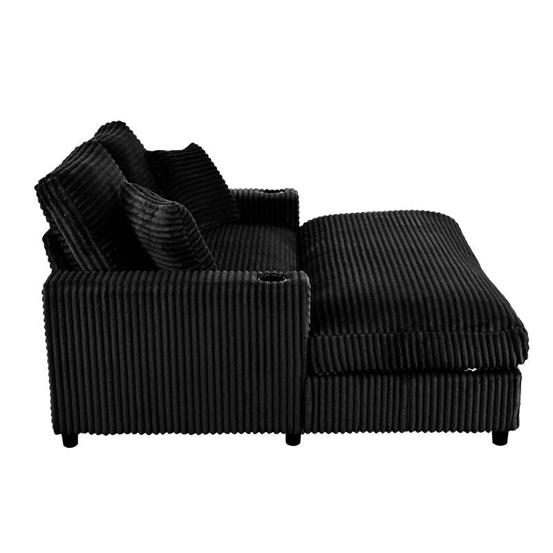 GDFStudio - Polyester 50.9" Loveseat Chaise with Cup Holders