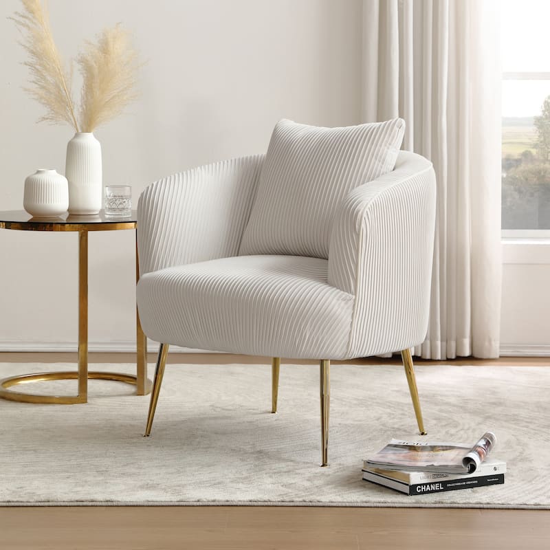 Art Leon Modern Velvet Accent Barrel Chair - Off-White